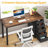 47" Computer Desk with 5 Drawers & Reversible Cabinet, Rustic Brown & Black Home Office Desk with Storage, Modern Study Writing Table for Small Spaces