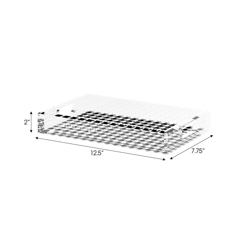 Houndstooth Black White Acrylic Rectangle Decorative Tray, 12.5"W x 7.75"D x 2"H