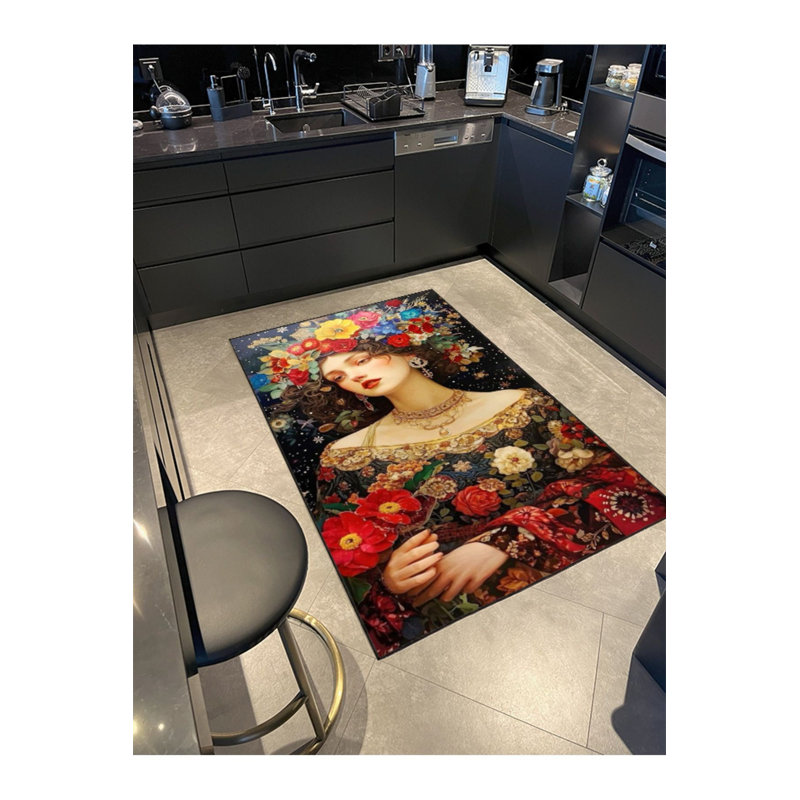 Tapis décoratif moderne à motif coloré de fille, Sous-tapis rond 3 pi 3 po inclus