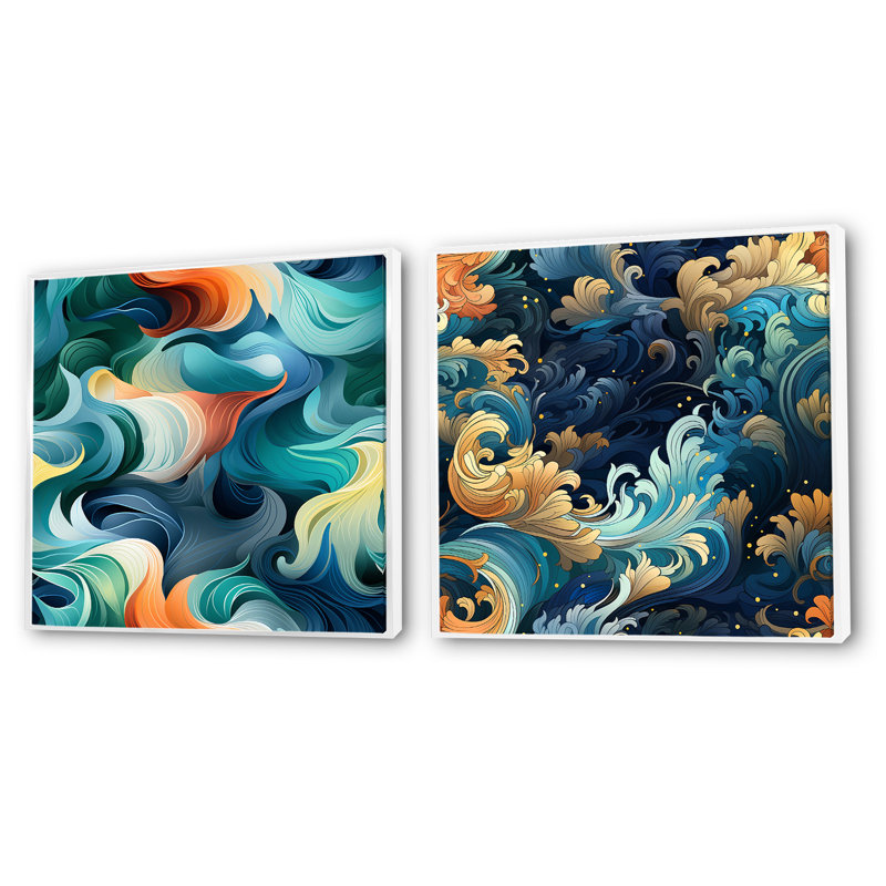Plongée sous-marine Deep Sea - Ensemble de 2 collages nautiques et carrés, Cadre flottant blanc, H 16 po x l 33 po