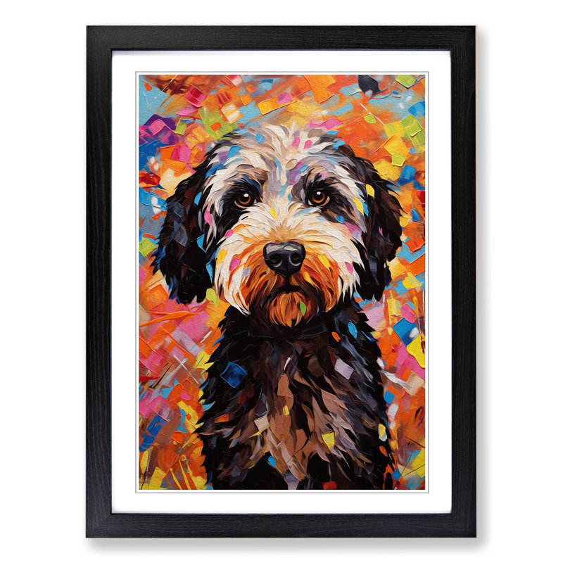 XYZ-FRM-V1223-3972 Labradoodle Abstract - Single Picture Frame Print on Wood, 34cm H x 25cm W x 2cm D, Black