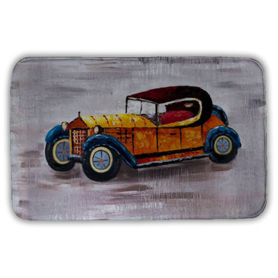 Yellow toy car Bath Mat with Non-Slip Backing - Quick Dry Memory Foam Bathroom Rug - Absorbent - Modern Plush Spa-Style - Machine Washable