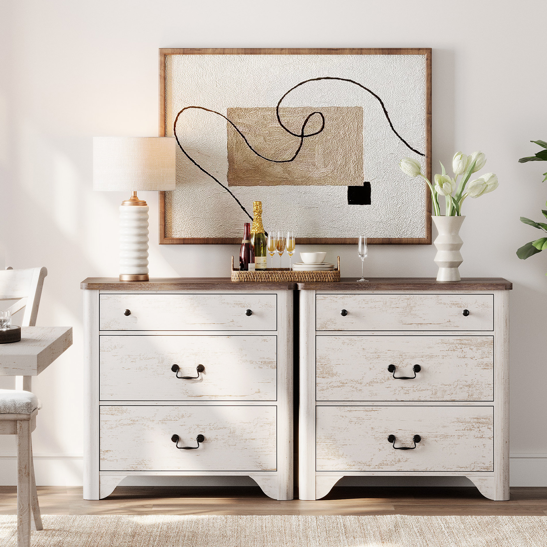 August Grove 63" Wood Dresser With 6 Drawers,2-IN-1 Farmhouse Storage ...