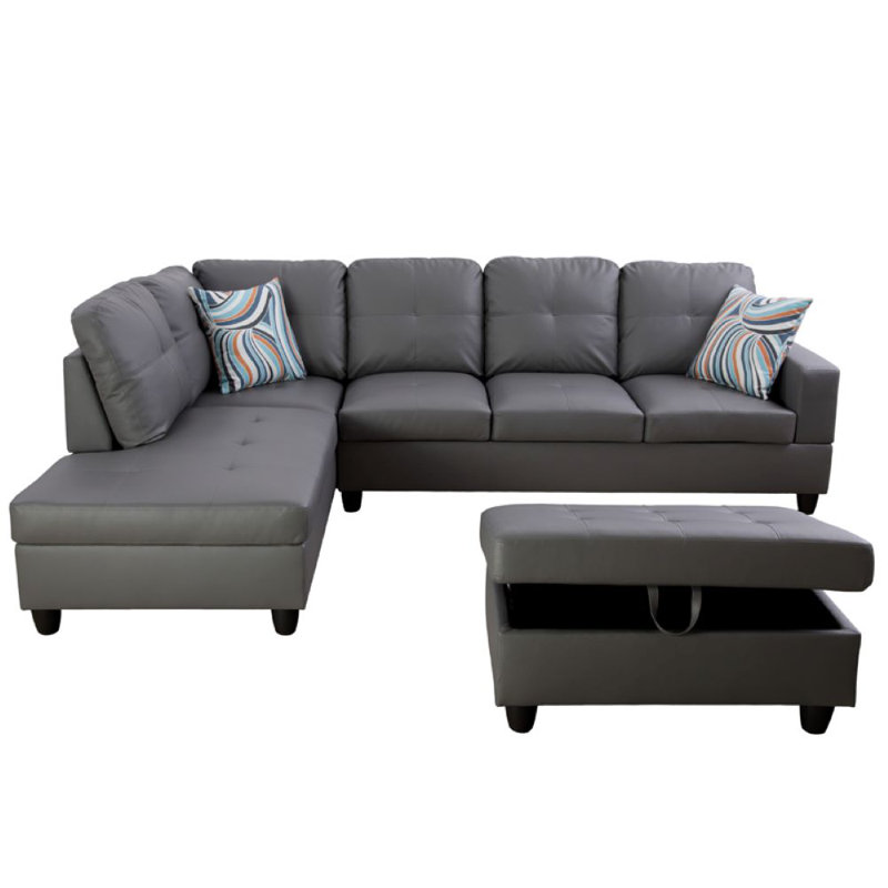 Upholstered Sectional, Left Hand Facing, Dark Gray
