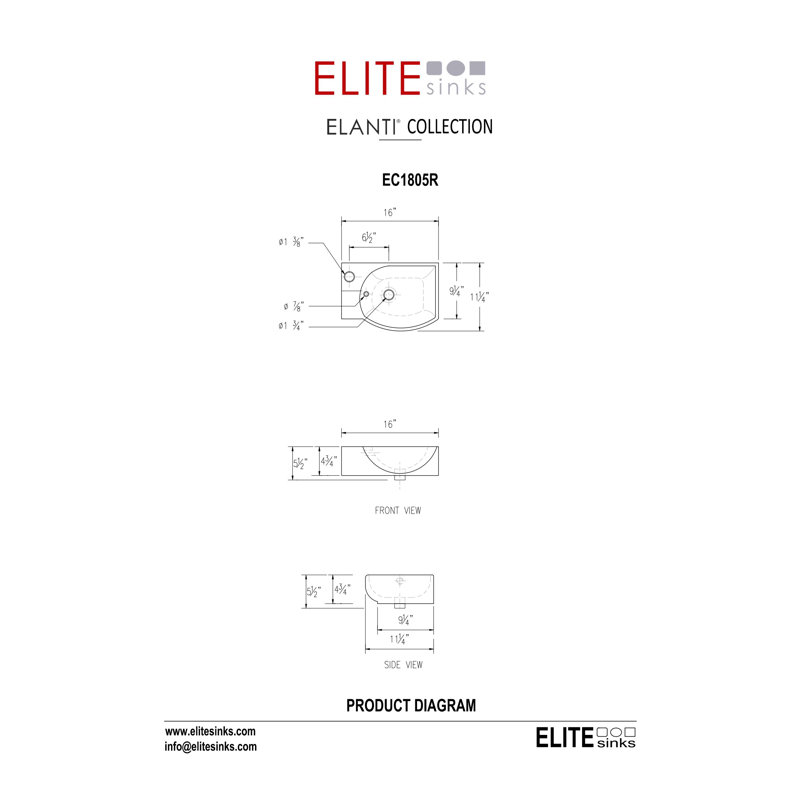 Elanti 11.125'' White Ceramic Rectangular Bathroom Sink