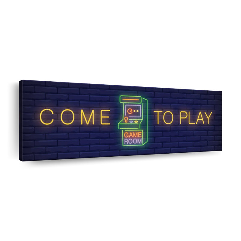 «Come To Play Game Room» sur toile, H 15 po x l 45 po x P 1,25 po