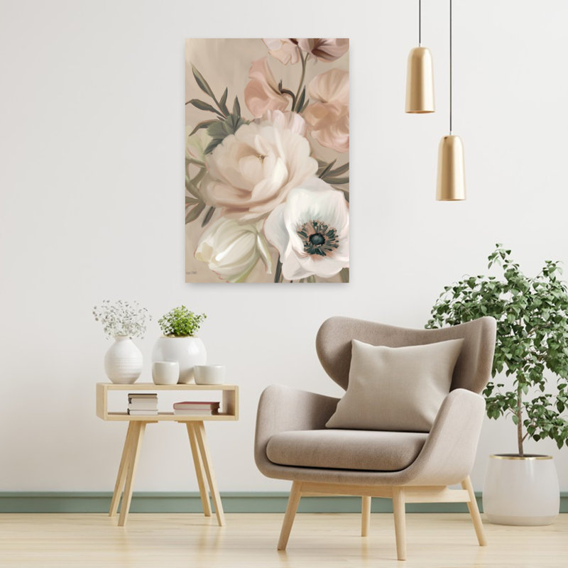 Art floral contemporain pivoine, H 36 po x l 24 po