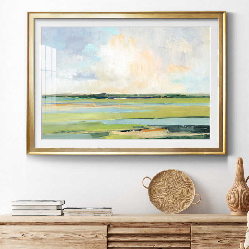 Pastel Horizon I - peinture encadrée, Impression encadrée avec passe-partout, H 30,5 po x l 42,5 po, Doré