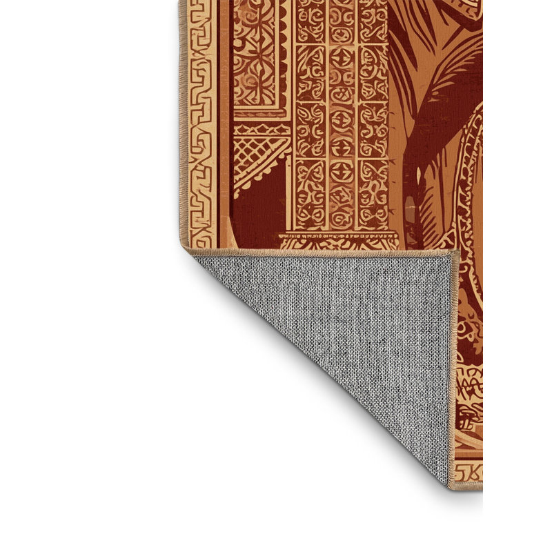 Tapis oriental traditionnel lavable à la machine en brun Darwin - reliure brun clair, 7 x 9