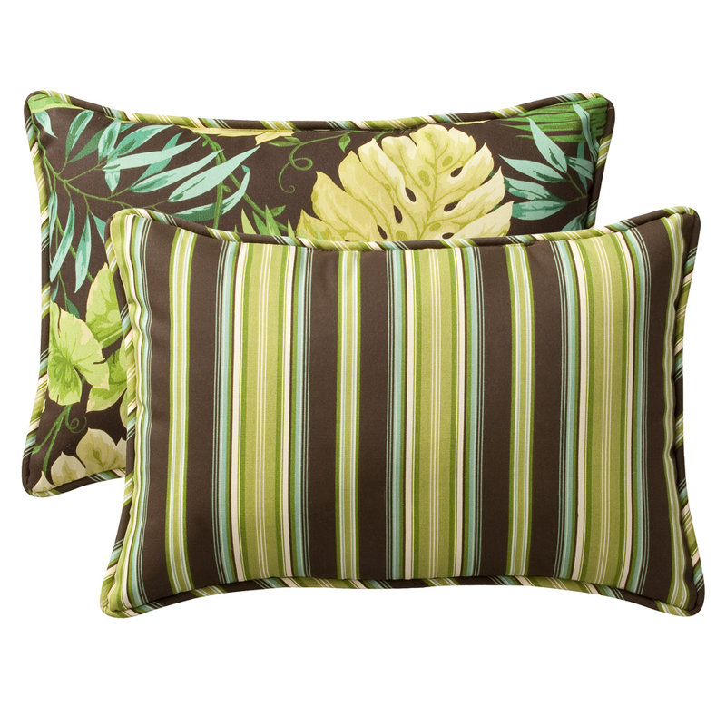 Coussin lombaire réversible pour l'extérieur, 16,5 po x 24,5 po, Vert / brun tropical / rayé