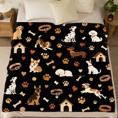 Couverture en flanelle à motif de chien mignon (1 pièce) – Réversible ; chaud et confortable ; lavable à la machine ; idéale pour le divan, le lit et les voyages ; décoration amusante pour la maison ; un cadeau parfait pour les amateurs de literie et de canapé.