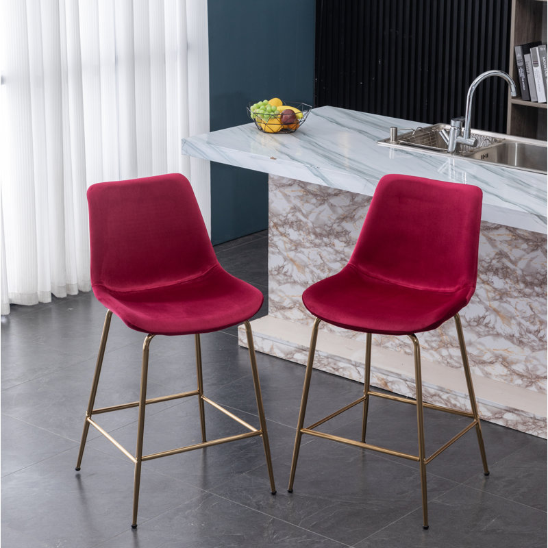 Osy Upholstered Counter Stool with Metal Frame, Red