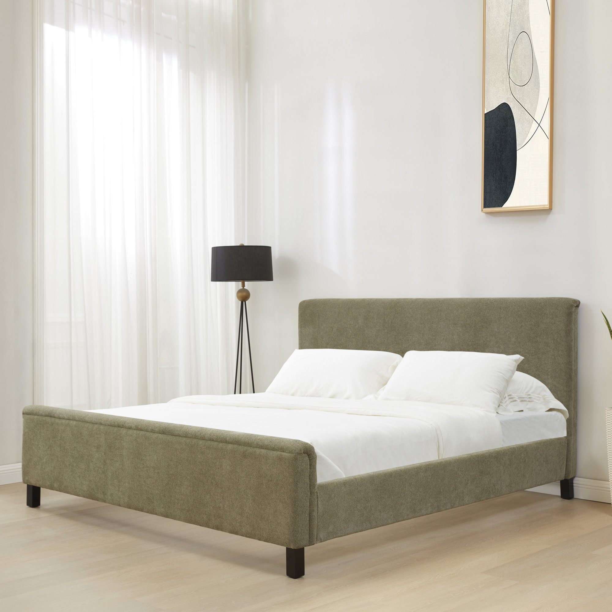 Finney Upholstered Bed, King, Sage Green