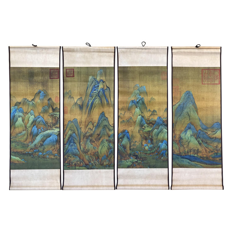 Grand ensemble de 4 peintures murales chinoises classiques pour la décoration de chambre