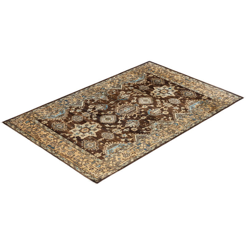 Tapis unique noué à la main brun Serapi 3 pi 11 po x 6 pi 0 po Serapi