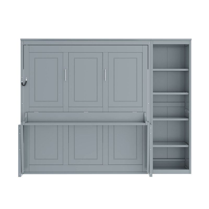 Grand lit escamotable avec bureau et bibliothèque, Grey
