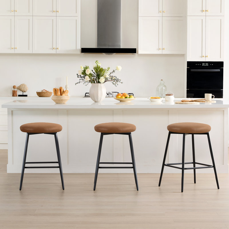 Tabouret de comptoir pivotant rembourré avec structure en métal, Brun