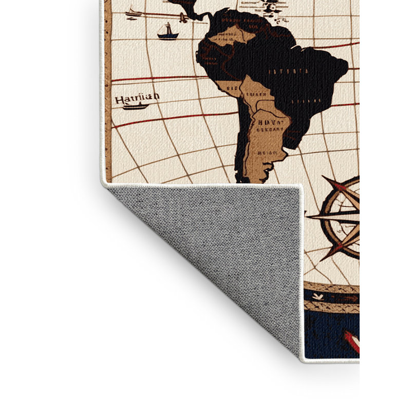  Washable Trading routes Nautical Area Rug, Rond 6 pi