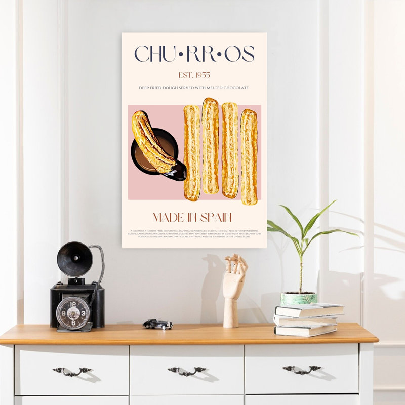 Churros avec chocolat, art mural traditionnel contemporain, H 24 po x l 16 po