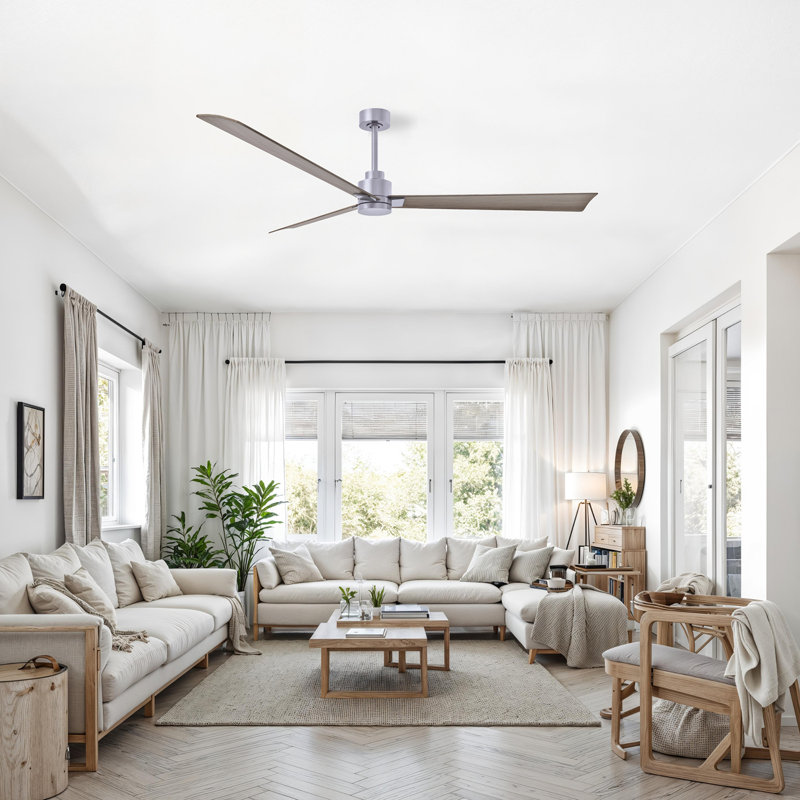 Ventilateur de plafond Alessandra 72, Nickel brossé, Ton bois de frêne gris