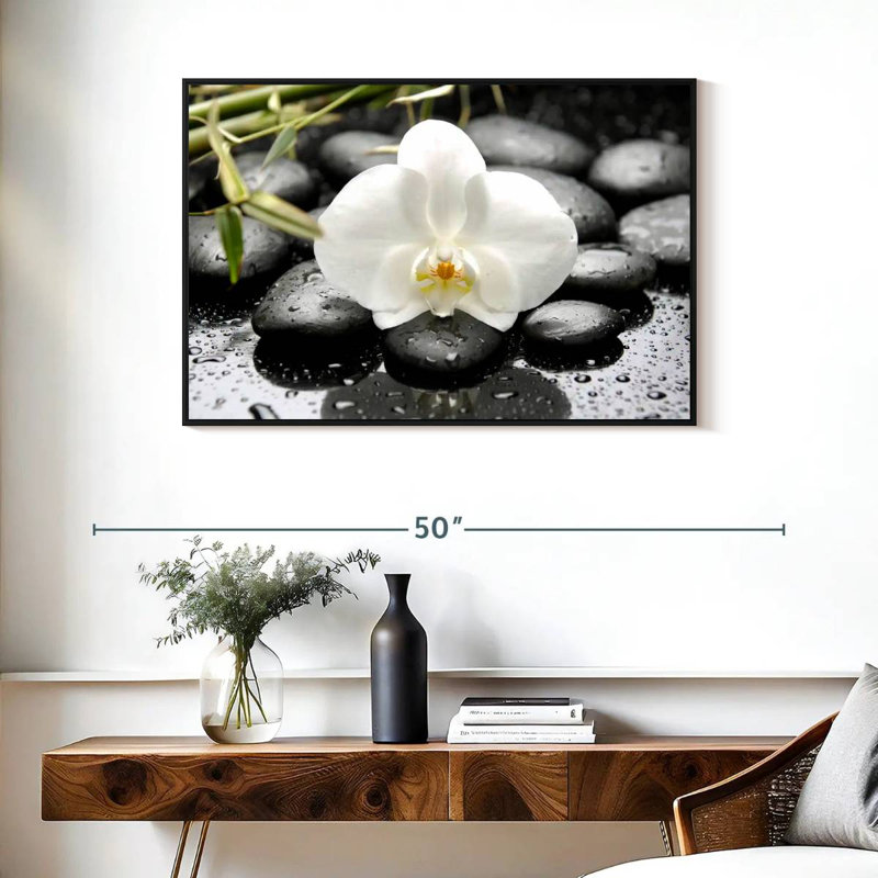 Orchidée blanche, Cadre flottant noir, 37 po x 25 po
