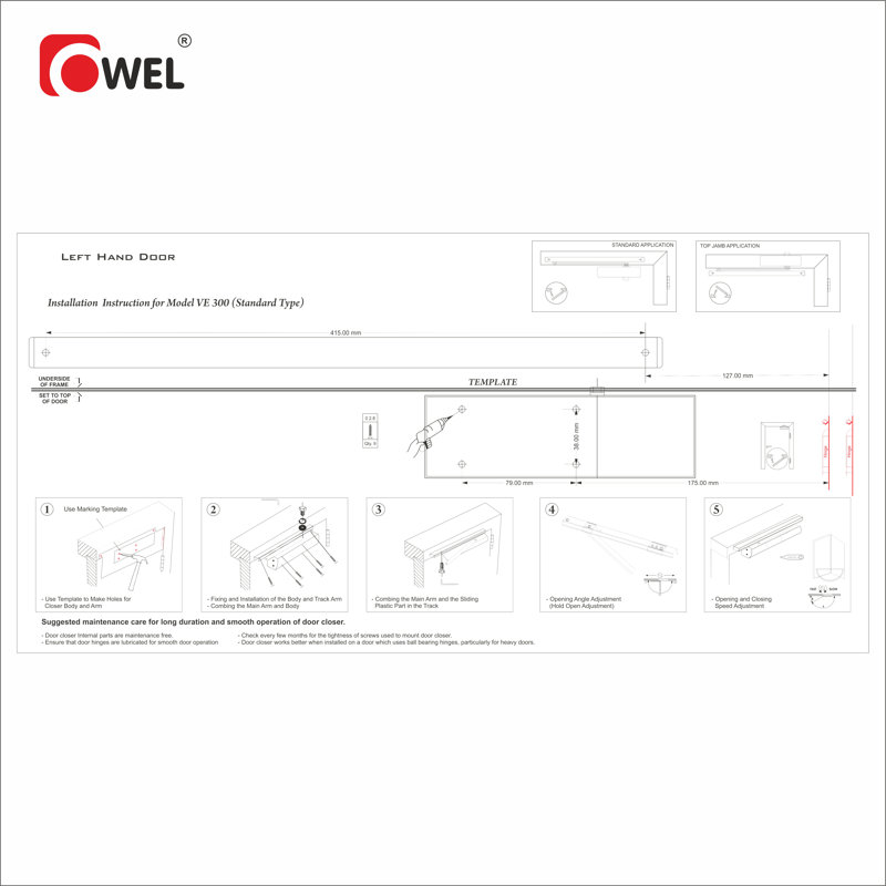 OWEL  Automatic, Adjustable Door Closer for Res/Comm use, Slim & Heavy Duty and Easy Installation