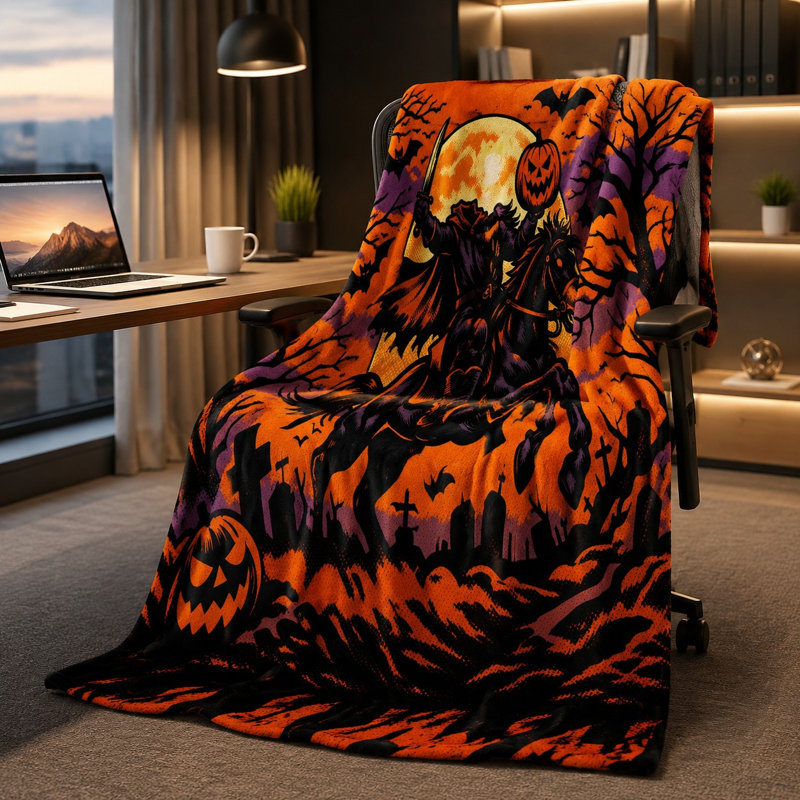 Jeté Spooky Headless Horseman Halloween, couverture douillette gothique pour canapé-lit Home Decor