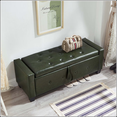 Repose-pieds avec rangement capitonné en similicuir 48 po - vert foncé
