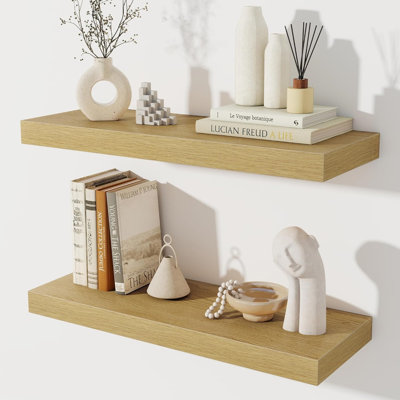 Ensemble de 2 tablettes murales flottantes flottantes en chêne rustique 24 po