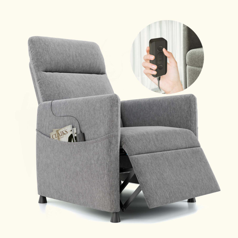Power Recliner Chair For Adults - Modern Fabric Electric Recliner W/ Footrest, Padded Seat - Space-Saving Design For Living Room, Home Theater