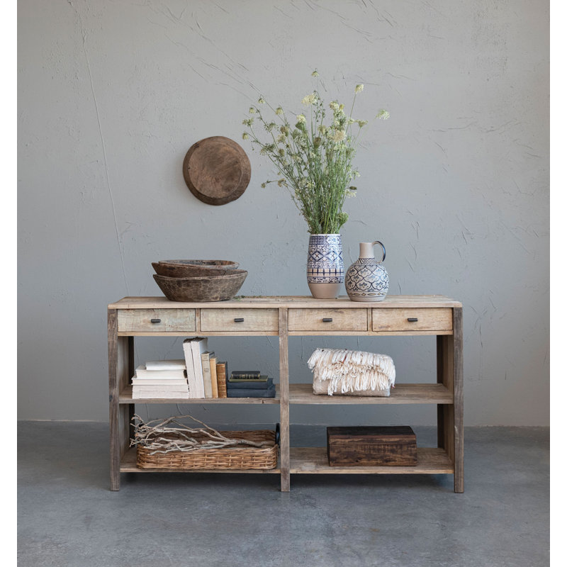 Reclaimed Wood Console Table with 4 Drawers