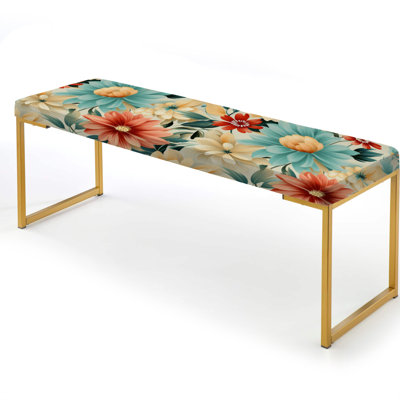 Coral And Blue Timeless Garden Flourish - Botanical Upholstered Gold Bench