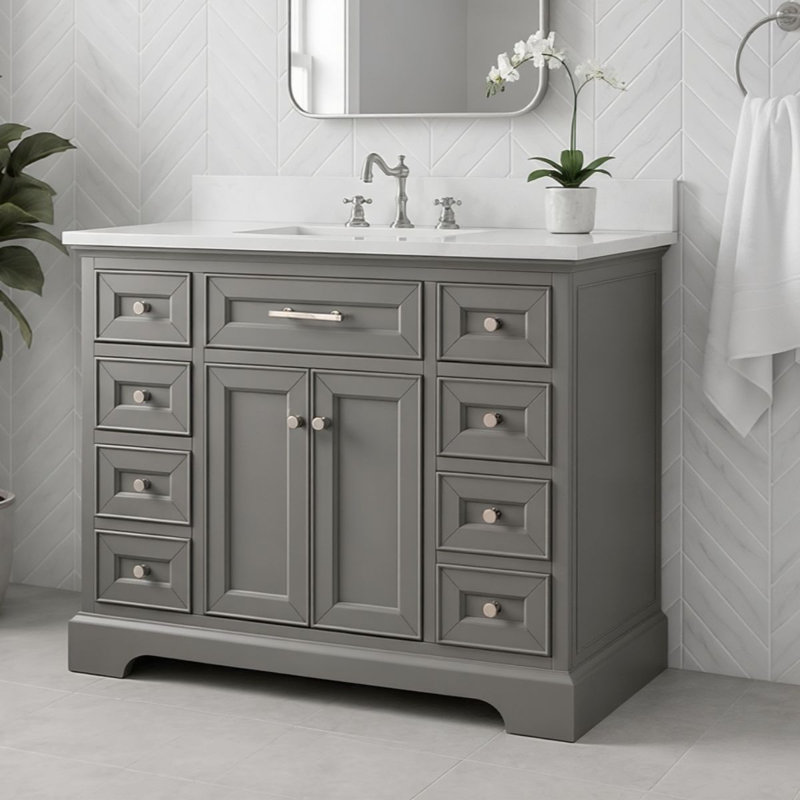 Thompson 42" W Single Bathroom Vanity, Gray/Brushed Nickel
