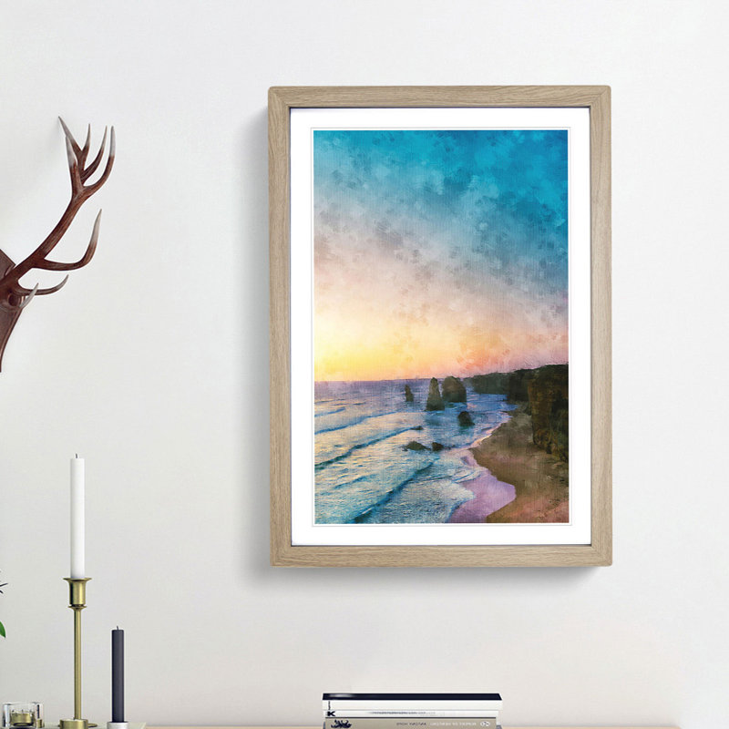 Twelve Apostles in Victoria Australia Abstract - Picture Frame Painting Print, 63cm H x 45cm W x 2cm D, Oak Framed