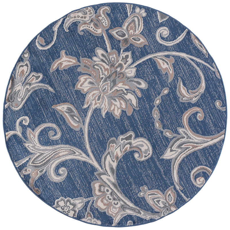 Wealden Dark Blue Transitional Floral Indoor Area Rug, Round 7'10"
