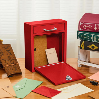 Locking Mailbox With Key For Outdoor 10 X 7 X 3 Inches Small Wall Mount Mail Box With Lock Security Mail Drop Metal Collection Boxes Hanging Secure Postbox(Red)