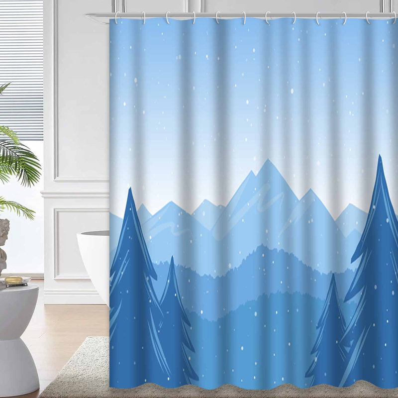 Rideau de douche avec 12 crochets Winter Mountains, L 72 po x l 72 po