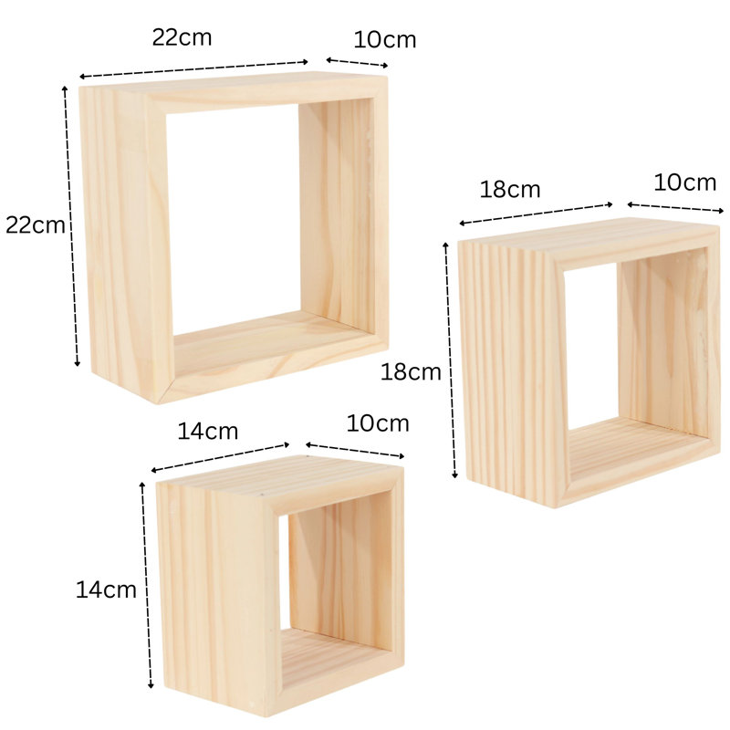 3 Pine Wall Cube Shelf Set, Natural