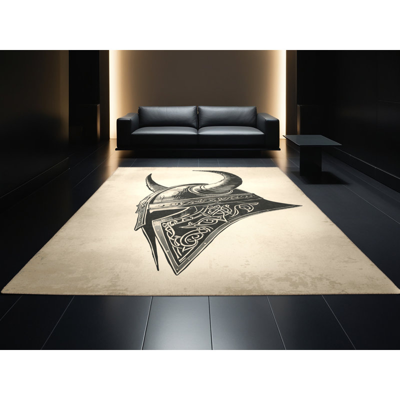 Soft Plush Dupree Viking Helm Traditional Vintage Look Area Rug in Beige – Beige Binding, 5x7
