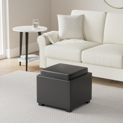 Cube de rangement avec repose-pieds avec couvercle, petit tabouret carré, table de bout pour le salon, cuir d'unité centrale en noir