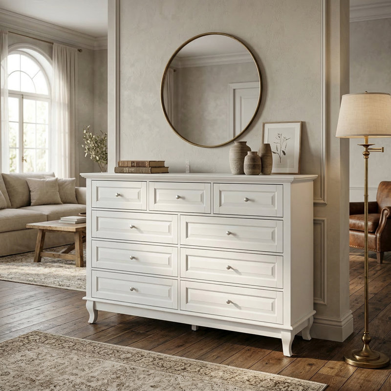 9-Drawer Dresser With Elegent Style, White
