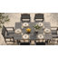 Ensemble de salle à manger d'extérieur 7 pièces en PEHD comprenant 6 fauteuils et une table rectangulaire avec trou pour parasol de 5 cm.