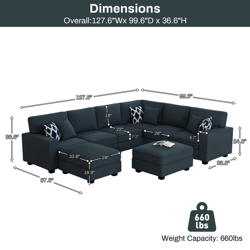 Flexible Combination Module Reversible Sectional Sofa, Charcoal Polyester Blend