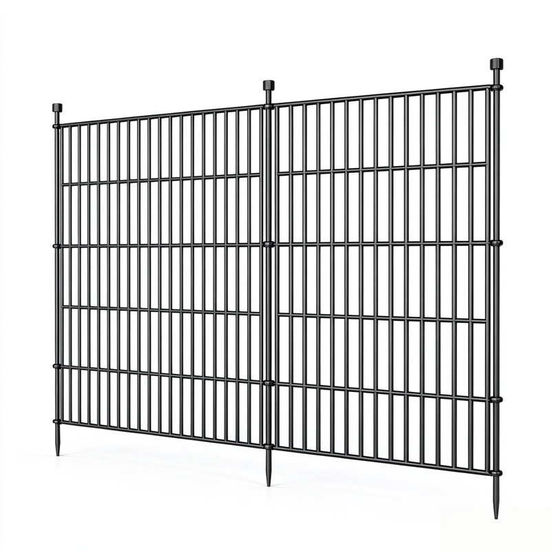 Spear-Top Low-Maintenance Animal Barrier 23.6ft L x 32in H Black Metal No-Dig Stake-In Garden Border for Dogs 10(-Pack)