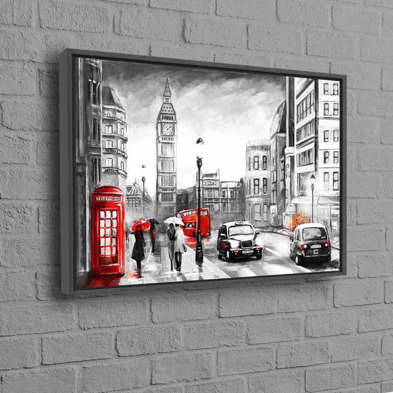 London-Inspired Telephone Box and Big Ben Landscape Art on Canvas for Abstract Wall Decor, 20 cm H x 30 cm W