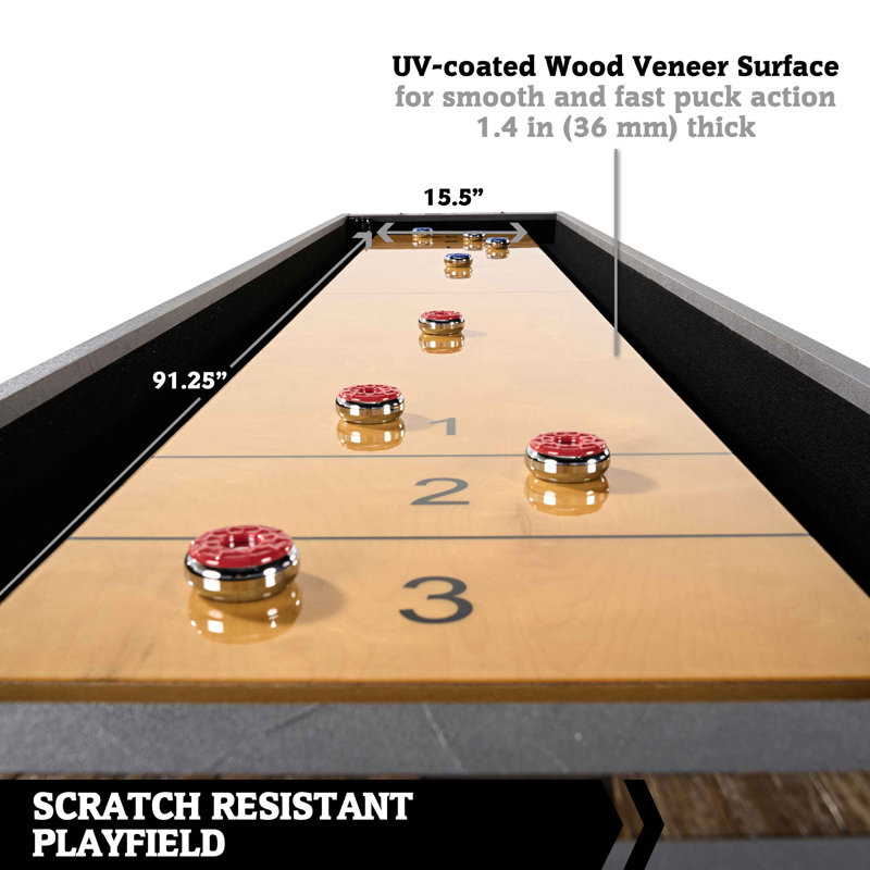Hall of Games 9ft Kinwood Shuffleboard Table with 8-Puck Set