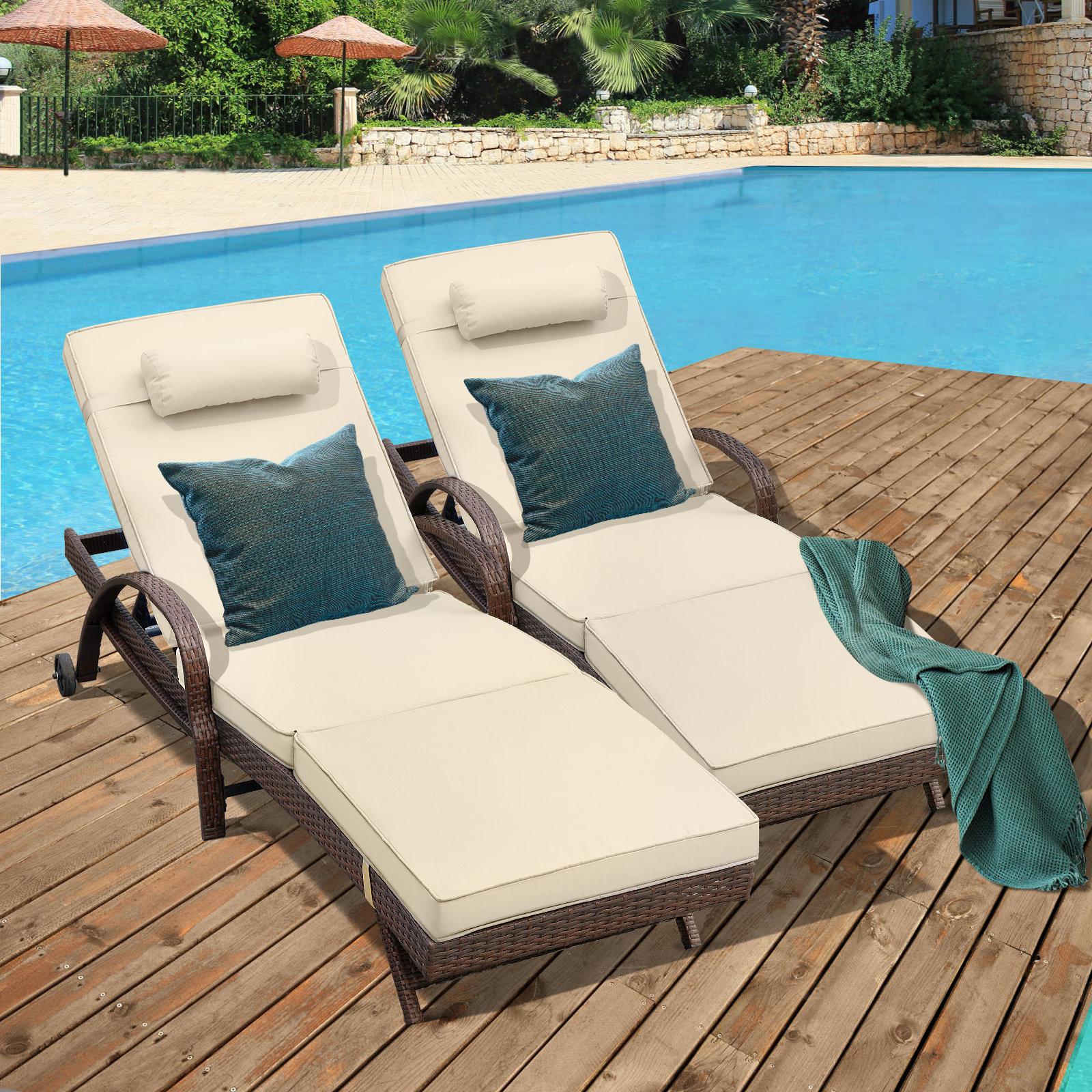 Latitude Run® Outdoor Chaise Lounge Wicker Lounge Chair With