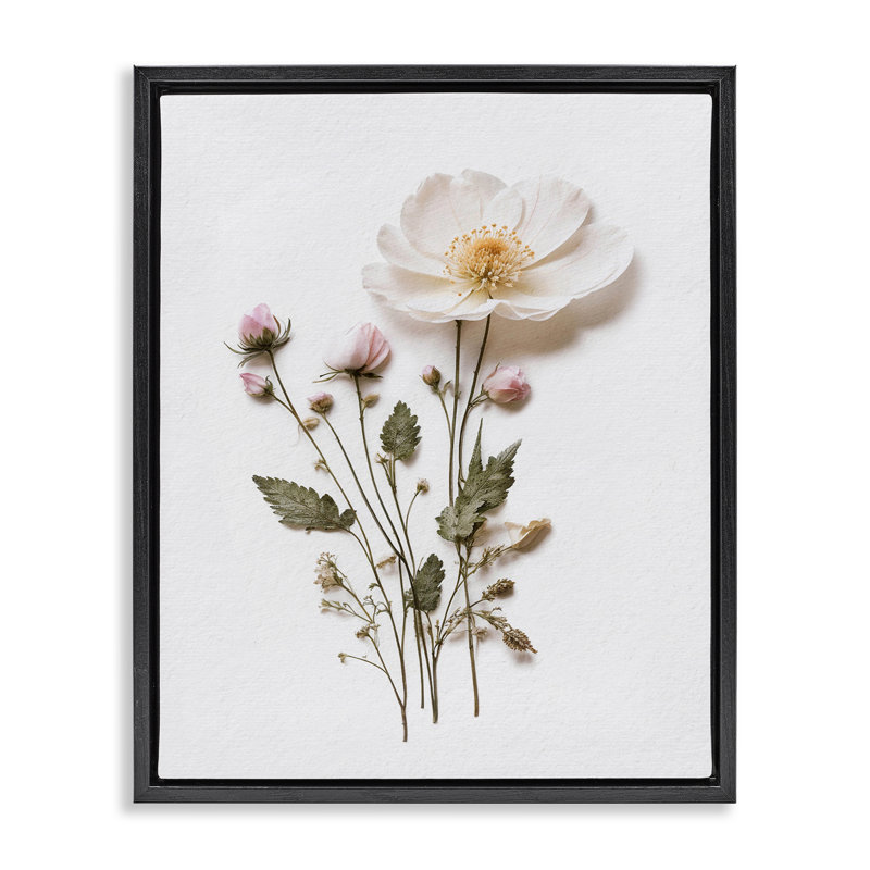 Cadre flottant simple à fleurs pressées, design par lettré et doublé, H 31 po x l 25 po, Cadre flottant noir de jais