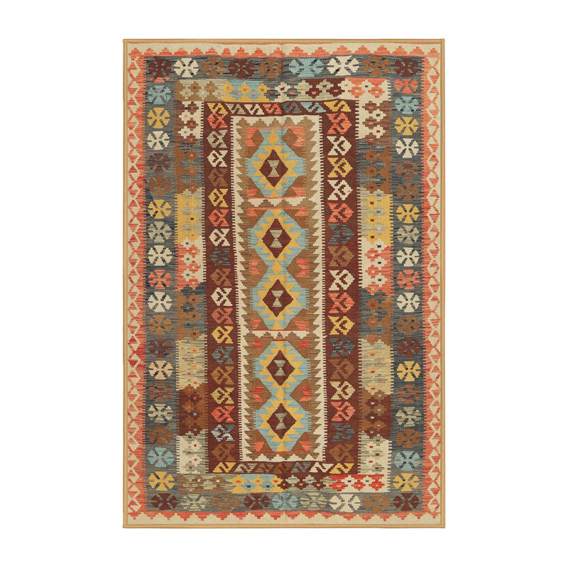 Tapis brun / bleu Southwestern, Rectangle 8 pi x 12 pi