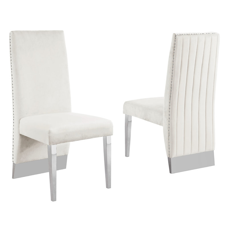 Wrenshall 20'' H Velvet Upholstered Side Chair, Cream